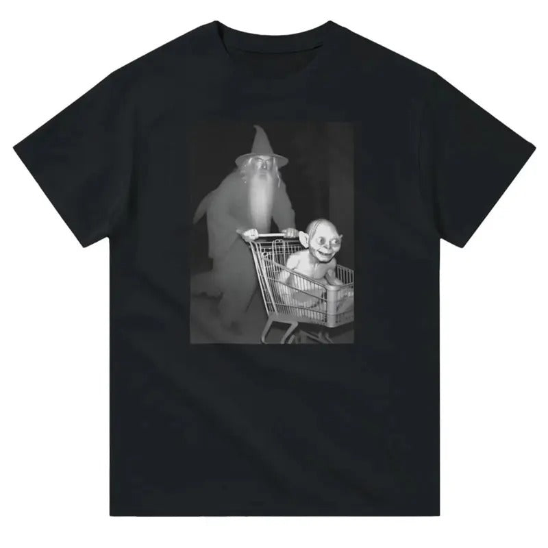 Wizard Pushing a Goblin into a Shopping Cart at Night - Funny Graphic Tee  Top Hoodie, Sweatshirt | WearSparks.com