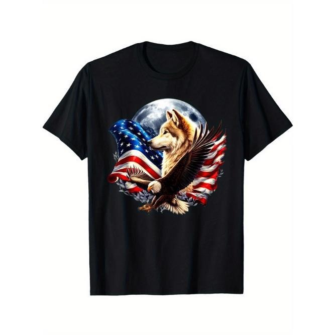 Wolf Bald Eagle American Flag Full Moon New Years Wolf Lover T-Shirt Soft and breathable for all seasons and a good fit...