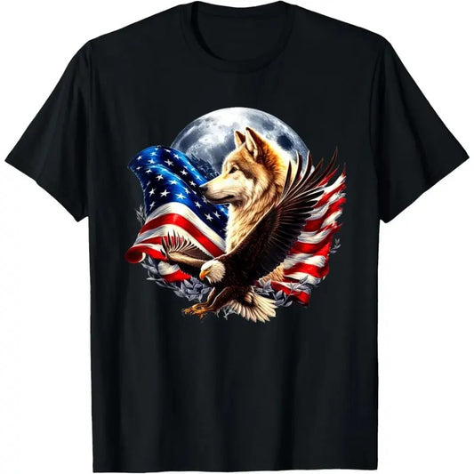 Wolf Bald Eagle American Flag Full Moon New Years Wolf Lover T-Shirt made in usa Hoodie, Sweatshirt | WearSparks.com