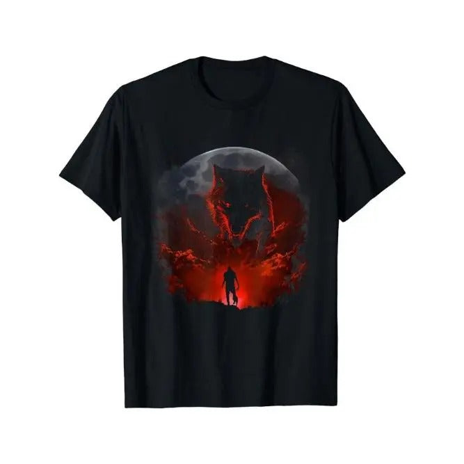 Wolf Silhouette Print Crew Neck T-shirt For Summer, Men's Soft Short Sleeve Top, Stylish Comfy Tee For Casual Wear Made...