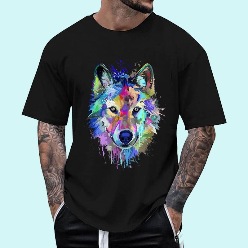 Wolf Splash Art Animal Face Wolf Lover Unisex T-Shirt, Cotton 100%, Top Trending Fashion Hoodie, Sweatshirt | WearSparks.com
