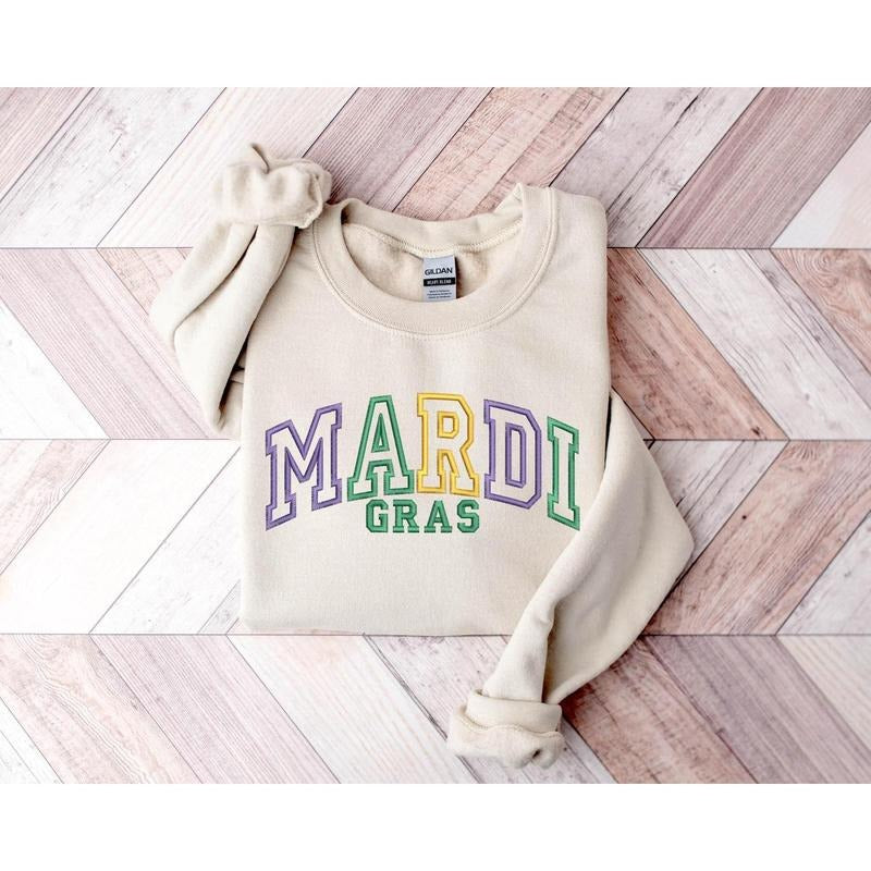 Woman Embroidered Mardi Gras Shirt, Mardi Gras Lover Sweatshirt, Mardi Gras Sweatshirt, Mardi Gras Festival Shirt,...