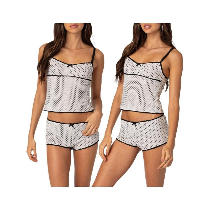 Women 2 Piece Outfits Dot Print Sleeveless Camisole and Elastic Shorts Club Streetwear Summer Clothes T-Shirts, Hoodie,...