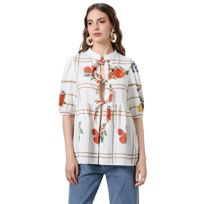 Women Basic T-Shirt Casual Summer Fruit Print Tie Front Short Sleeve Tops for Streetwear Aesthetic Grunge Clothes...