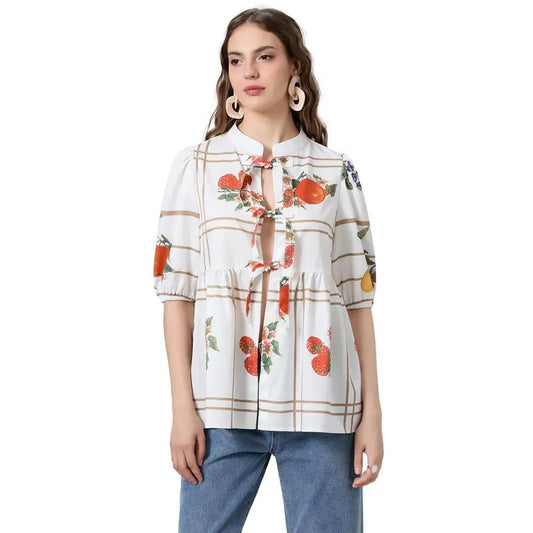 Women Basic T-Shirt Casual Summer Fruit Print Tie Front Short Sleeve Tops for Streetwear Aesthetic Grunge Clothes...