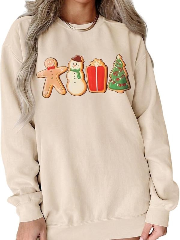 Women Christmas Sweatshirt Gingerbread Cookies Graphic Oversized Sweaters Xmas Tree Crewneck Holiday Winter Gifts Top...