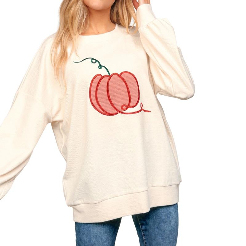 Women Cute Halloween Sweatshirts Pumpkin Embroidery Long Sleeve Pullovers Casual Fall Workout Tops Autumn Streetwear...