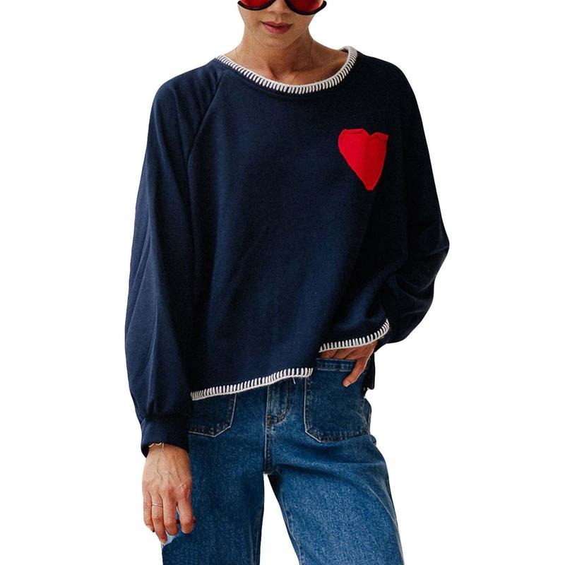Women Cute Loose Sweatshirts Heart Patch Long Sleeve Pullovers Casual Fall Workout Tops Autumn Streetwear T-Shirts, Hoodie