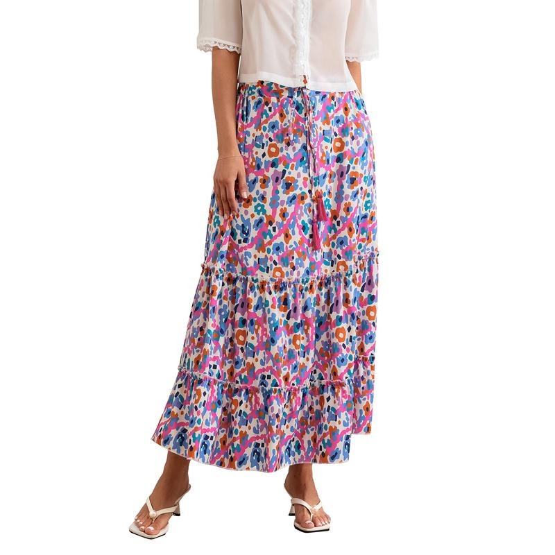 Women Flowy Floral Skirt Casual Summer Ruffled Hem Elastic Waist A-Line Skirt for Beach Vacation Club Streetwear Fashion...