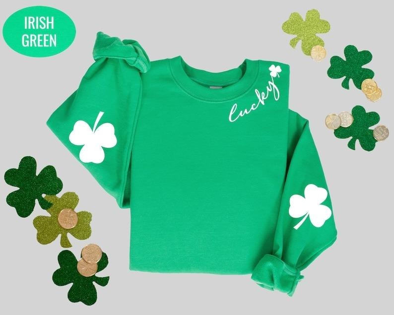 Women St. Patrick's Day Crewneck Sweatshirt Shamrock Lucky T-Shirts, Hoodie | WearSparks.com