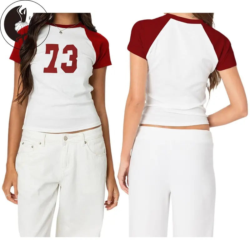 Women Summer T-Shirt Casual Number Print Short Sleeve Basic Tops for Streetwear Aesthetic Grunge Clothes Hoodie, Sweatshirt