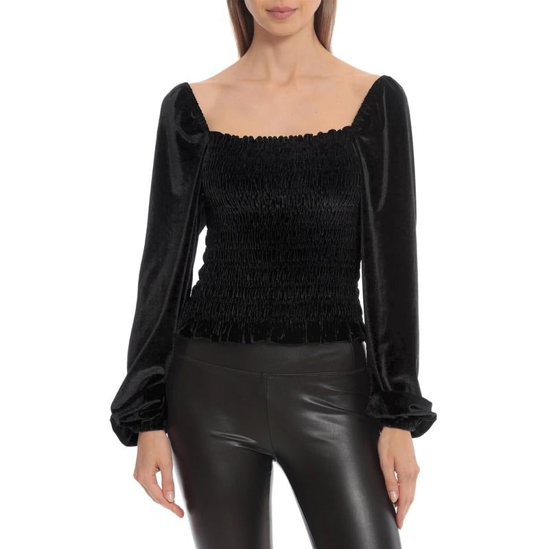 Women T-shirt Long Sleeve Square Neck Pleated SolidFit Ladies Tops Streetwear Hoodie, Sweatshirt | WearSparks.com