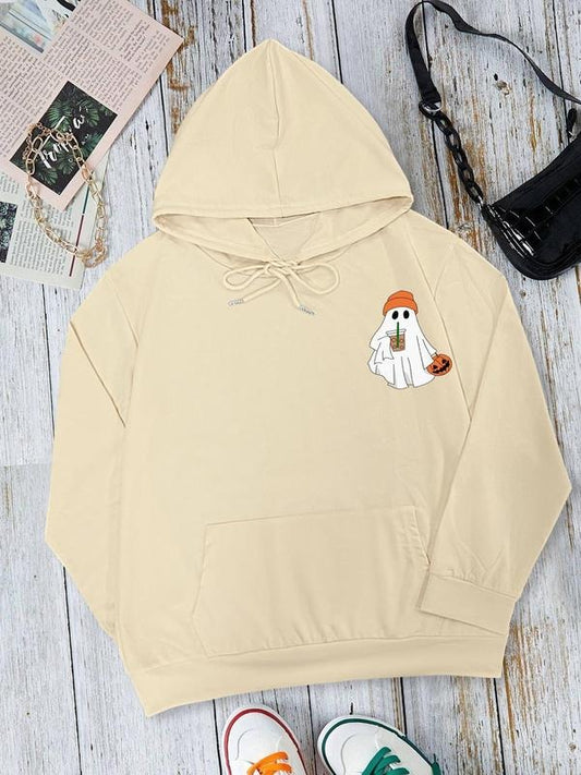 Women's   Cartoon Ghost & Pumpkin Print Drawstring Pocket Hoodie, Casual Long Sleeve Hooded Sweatshirt for Fall & Winter,...