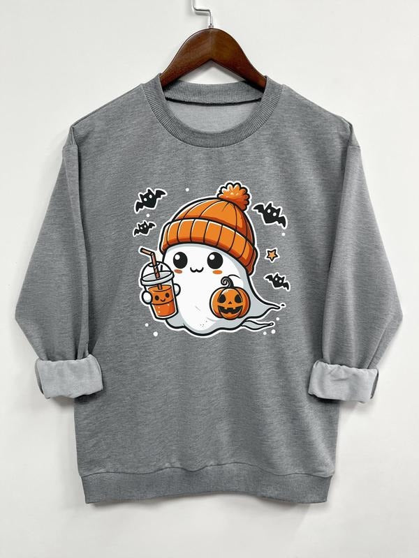 Women's   Ghost Print Round Neck Sweatshirt, Casual Long Sleeve Crew Neck Pullover for Fall & Winter, Women's Clothes for...
