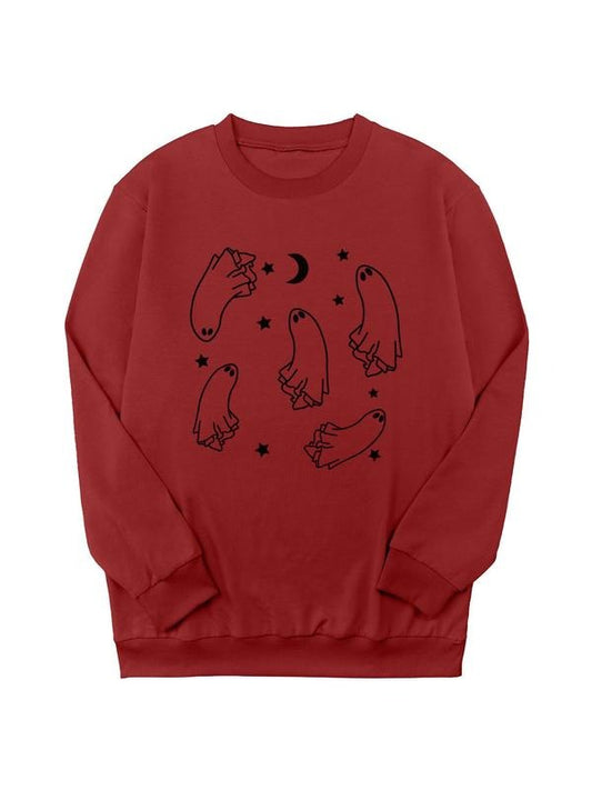 Women's  Ghost Print Crew Neck Sweatshirt, Casual Long Sleeve Pullover Sweatshirt for Daily Wear, Ladies Clothing for...