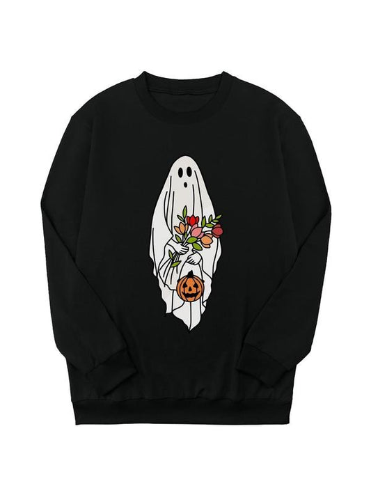 Women's  Ghost Print Crew Neck Sweatshirt, Casual Long Sleeve Pullover for Daily Wear, Ladies Clothes for Fall & Winter...