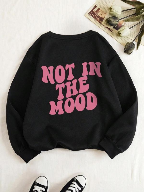 Women's "NOT IN THE MOOD" Print Round Neck Sweatshirt, Fashion Casual Long Sleeve Pullover Streetwear, Women's Clothing...