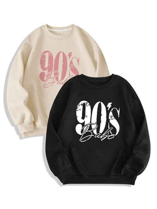 Women's 90's Graphic Drop Shoulder Sweatshirt Set, Fashion Casual Crewneck Long Sleeve Pullover for Daily Holiday Outdoor...