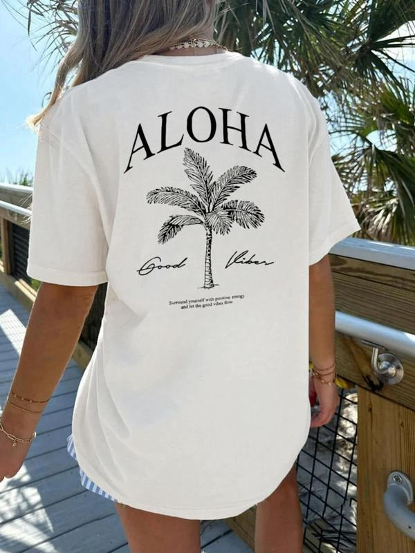 Women's Alcohol Print Round Neck Tee, Casual Letter Print Short Sleeve T-shirt for Daily Wear, Ladies Clothes for All...