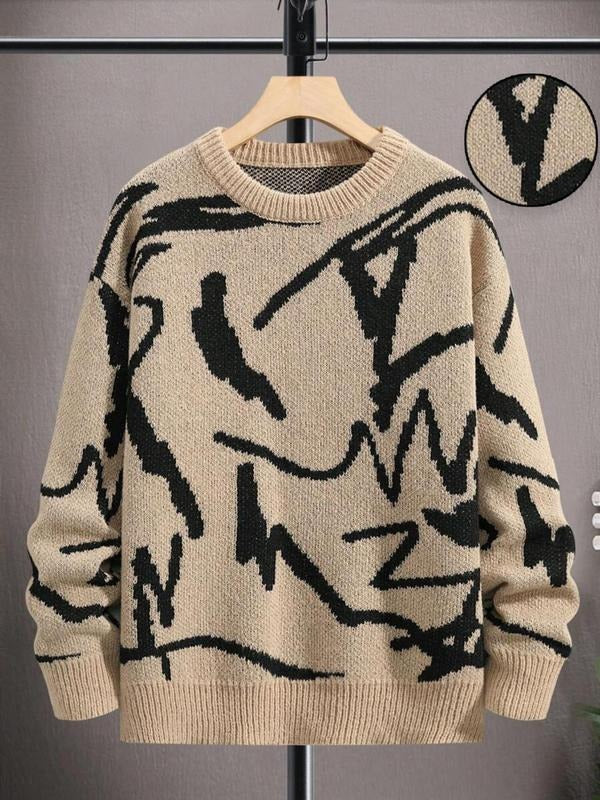 Women's All Over Print Drop Shoulder Sweater, Casual Long Sleeve Round Neck Jumper for Fall & Winter, Fashion Ladies'...