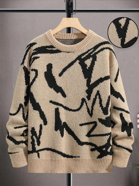 Women's All Over Print Drop Shoulder Sweater, Casual Long Sleeve Round Neck Jumper for Fall & Winter, Fashion Ladies'...