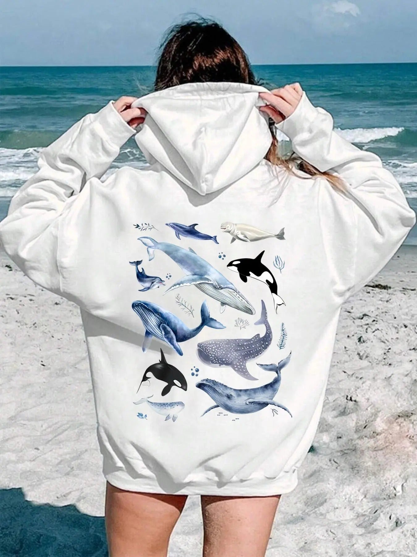 Women's Animal Print Drop Shoulder Hoodie, Fashion Casual Drawstring Pocket Hooded Sweatshirt for Daily Holiday Outdoor...