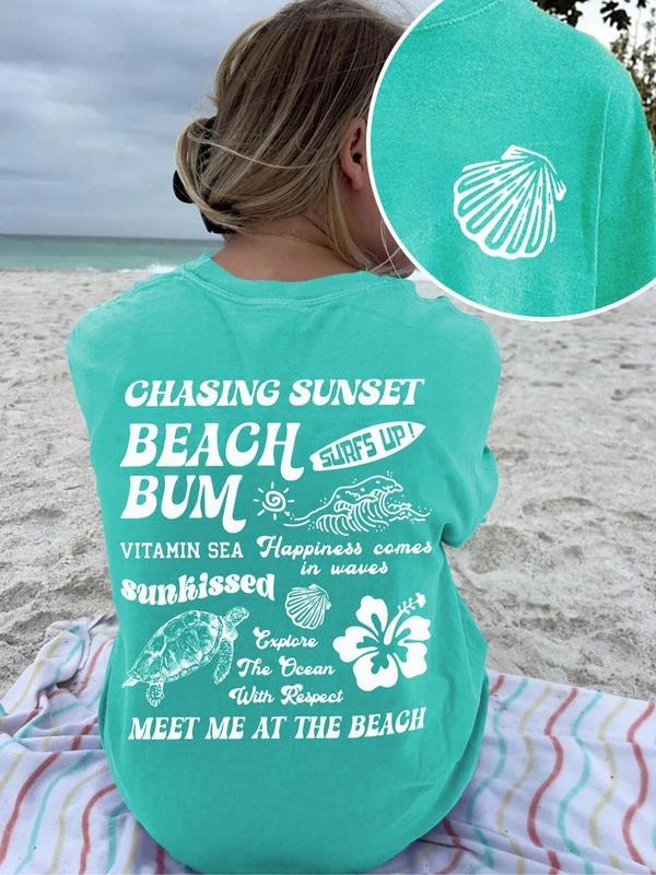 Women's Beach Vacation Graphic Print Round Neck Tee, Fashion Casual Short Sleeve T-shirt, Ladies Summer Clothes for Daily...
