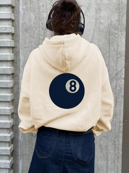 Women's Billiards & Number 8 Print Drop Shoulder Hoodie, Casual Drawstring Pocket Hooded Sweatshirt for Daily Holiday...