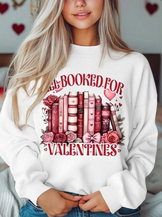 Women's Book & Letter Print Crew Neck Sweatshirt, Casual Long Sleeve Pullover for Spring & Fall, Women's Clothes for...
