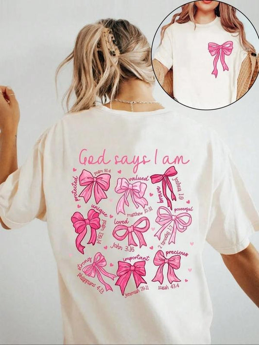 Women's Bow Print Round Neck Tee, Fashion Casual Crew Neck T-shirt for Daily Holiday Vacation Outdoor Wear, Ladies...