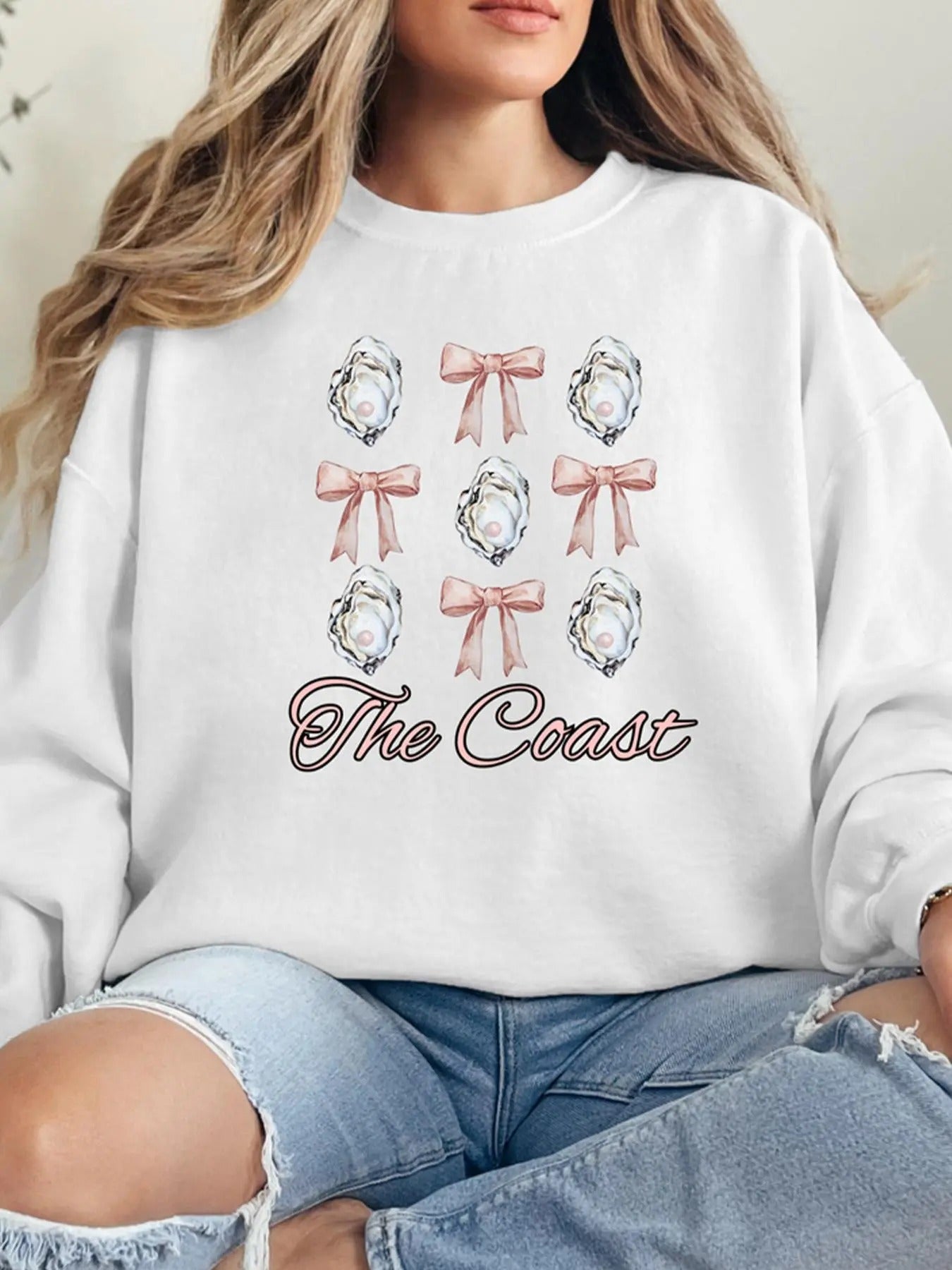 Women's Bowknot Print Crew Neck Pullover, Casual Long Sleeve Sweatshirt for Fall & Winter, Women's Clothes for Daily Wear...