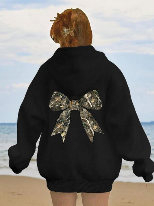 Women's Bowknot Print Hoodie, Fashion Casual Long Sleeve Hooded Sweatshirt for Daily Holiday Outdoor Wear, Women Clothing...