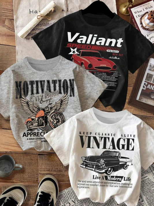 Women's Car & Letter Print Round Neck Tee, Casual Short Sleeve T-shirt for Summer, Ladies Clothes for Daily Wear Hoodie,...