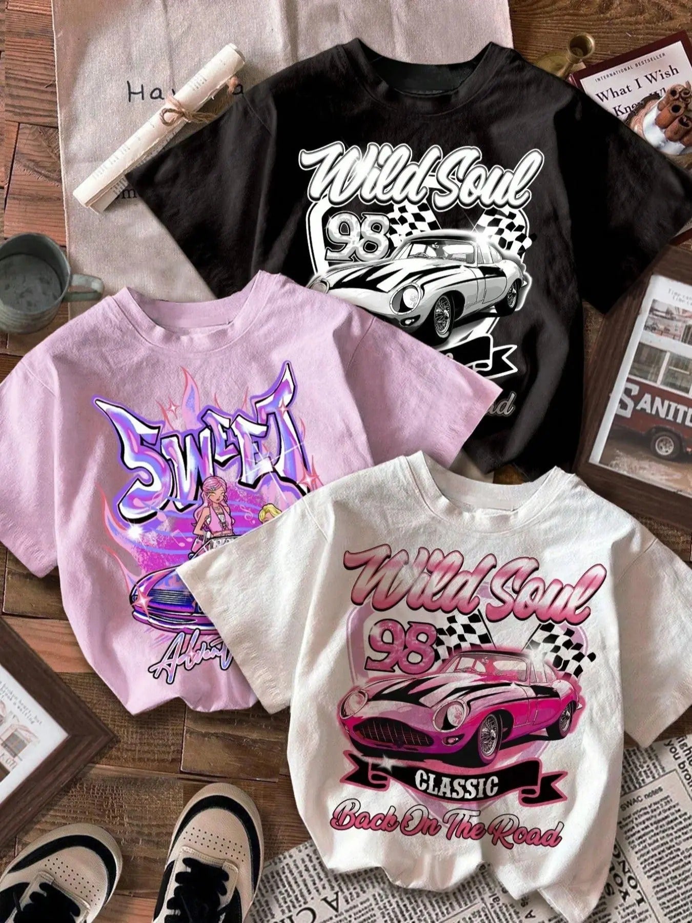 Women's Car & Letter Print Round Neck Tee, Casual Short Sleeve T-shirt for Summer, Ladies Clothes for Daily...