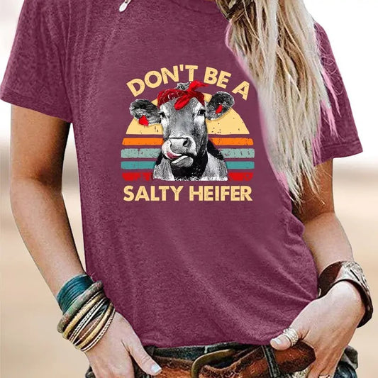 Women's Cartoon & Letter Print Short Sleeve Tee, Casual Graphic Round Neck T-Shirt, Summer Clothes for Women, Comfort Colors