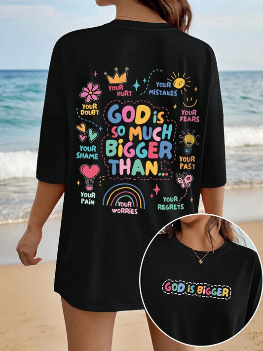 Women's Cartoon & Slogan Print Round Neck Tee, Fashion Casual Crew Neck T-Shirt for Daily Holiday Vacation Outdoor Wear,...