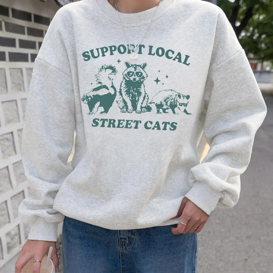 Women's Cartoon Animal & Letter Print Drop Shoulder Sweatshirt, Casual Long Sleeve Round Neck Pullover for Fall & Winter,...