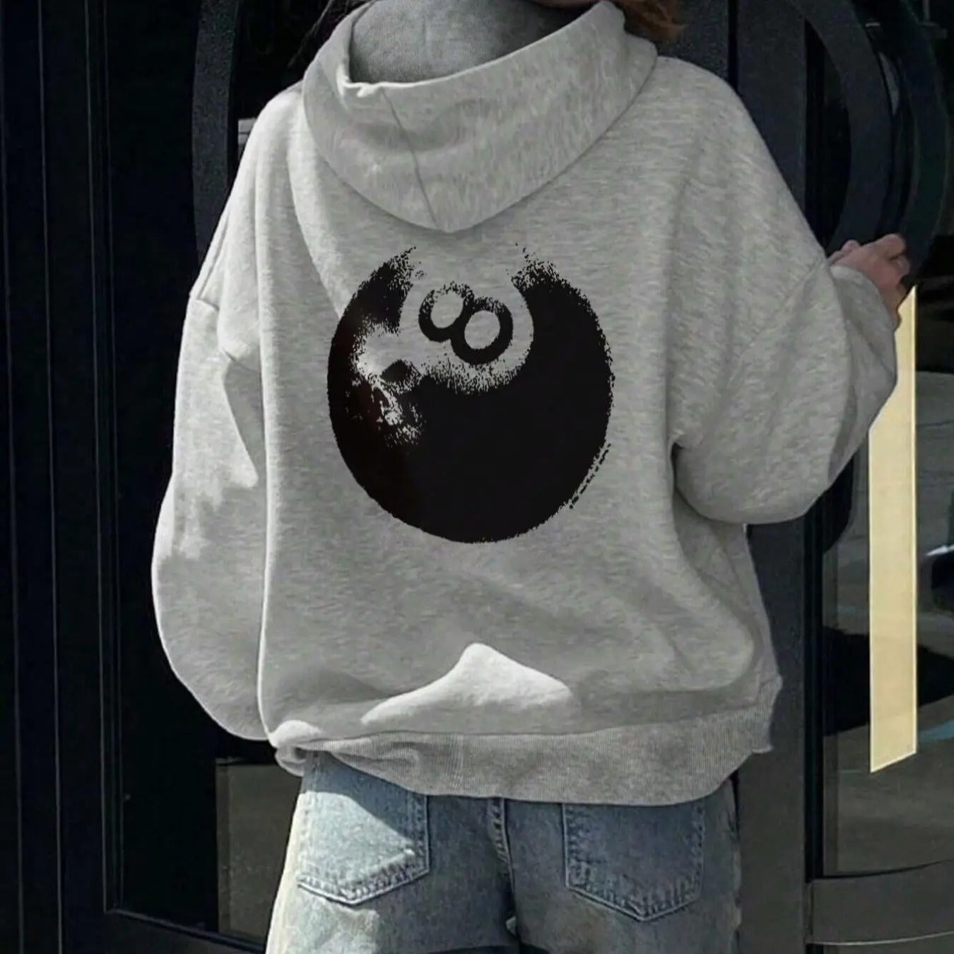 Women's Cartoon Billiards Print Drop Shoulder Hoodie, Fashion Casual Drawstring Pocket Hooded Sweatshirt for Daily...