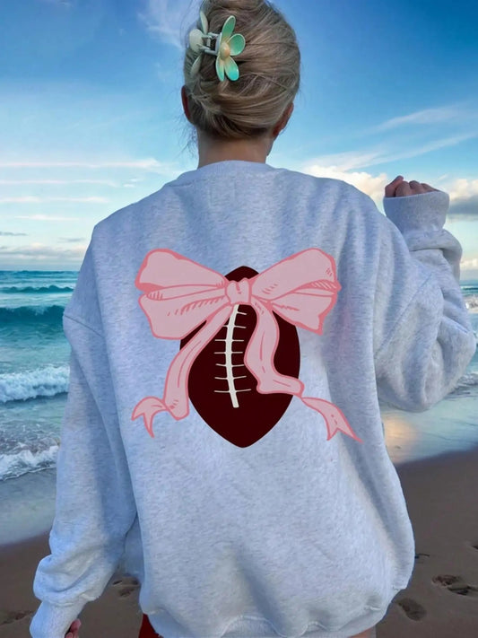Women's Cartoon Bowknot Print Crew Neck Sweatshirt, Casual Drop Shoulder Long Sleeve Pullover, Women's Fall & Winter...