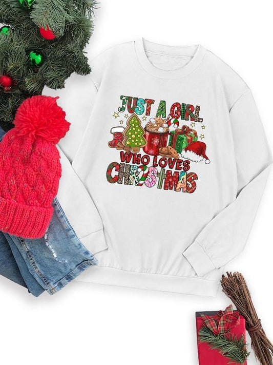Women's Cartoon Christmas & Letter Print Round Neck Sweatshirt, Casual Long Sleeve Pullover, Ladies Fall & Winter Clothes...