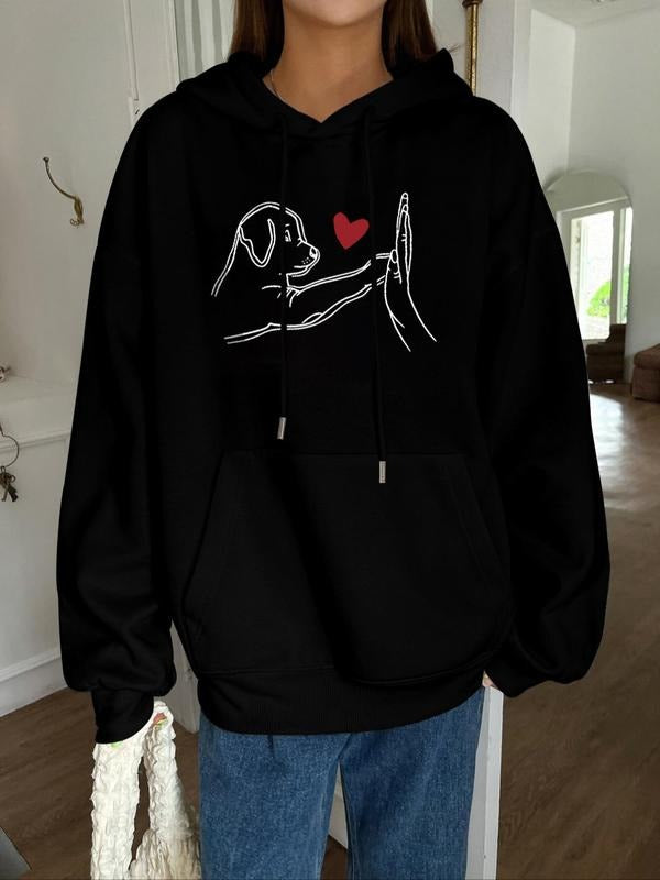 Women's Cartoon Dog & Heart Print Hoodie, Fashion Casual Hooded Sweatshirt for Daily Holiday Outdoor Wear, Women Clothing...