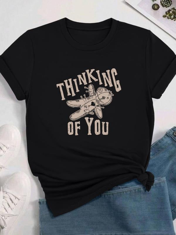 Women's Cartoon Dog & Letter Print Round Neck Tee, Fashion Casual Crew Neck T-Shirt for Daily Holiday Vacation Outdoor...
