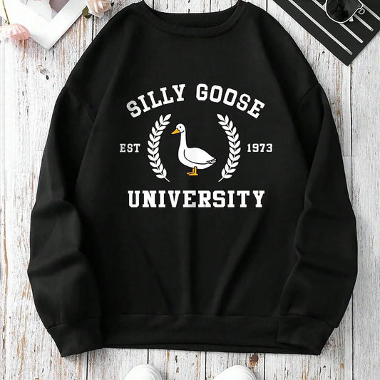 Women's Cartoon Duck & Letter Print Drop Shoulder Sweatshirt, Casual Long Sleeve Round Neck Pullover for Spring & Fall,...