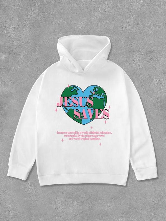 Women's Cartoon Earth & Letter Print Hoodie, Fashion Casual Long Sleeve Hooded Sweatshirt for Daily Holiday Outdoor Wear,...