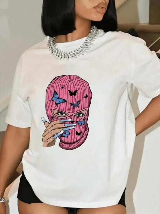 Women's Cartoon Figure Print Round Neck Short Sleeve Tee, Fashion Casual Crew Neck T-shirt for Daily Outdoor Wear, Ladies...