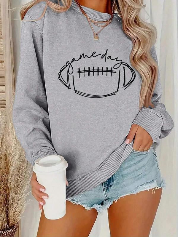 Women's Cartoon Football Print Raglan Sleeve Pullover, Casual Long Sleeve Crew Neck Sweatshirt for Fall & Winter, Women's...