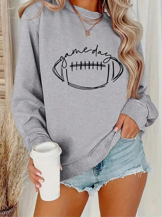 Women's Cartoon Football Print Raglan Sleeve Pullover, Casual Long Sleeve Crew Neck Sweatshirt for Fall & Winter, Women's...