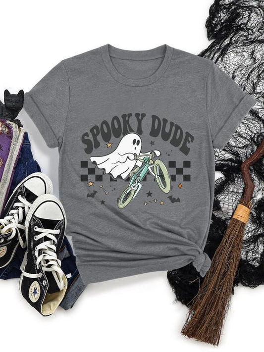 Women's Cartoon Ghost & Letter Print Round Neck Tee, Fashion Casual Halloween Short Sleeve T-shirt for Daily Holiday...