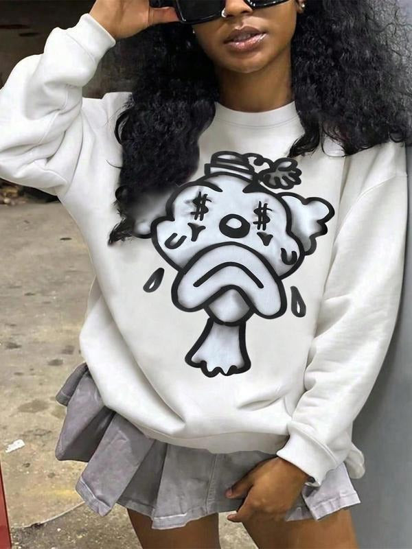 Women's Cartoon Graphic Print Crew Neck Sweatshirt, Casual Drop Shoulder Long Sleeve Pullover, Women's Fall & Winter...