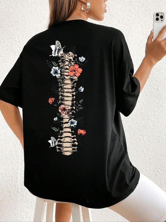 Women's Cartoon Graphic Print Drop Shoulder Tee, Summer Clothes Women Casual Round Neck Half Sleeve T-Shirt for Summer,...